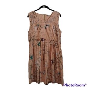 Yumi light clay color butterfly‎ print sleeveless flare dress